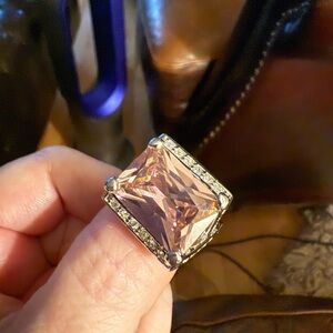 Nolan Miller Silver and Pink Gemstone Glamour Cocktail Ring